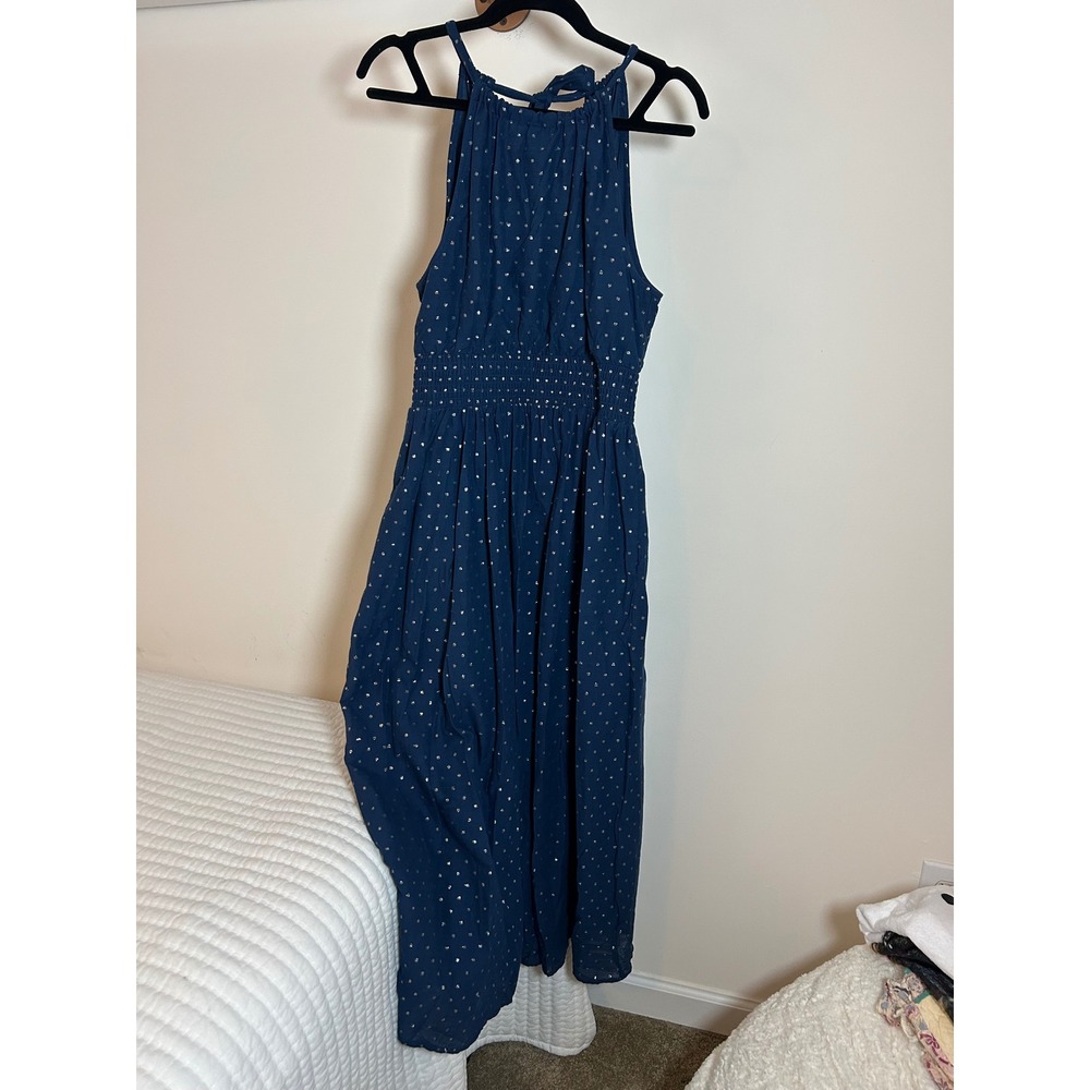 Boden Navy Blue Sparkle Halter Maxi Dress Pockets Size 10P